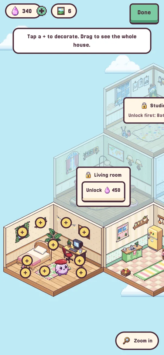 Decorate screen: the house with its rooms.