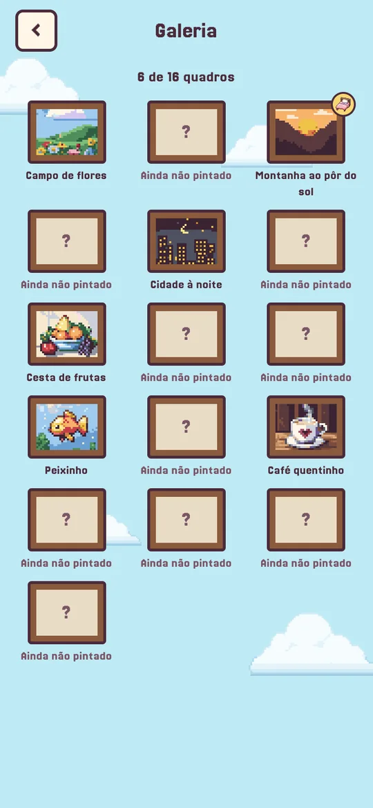 Tela da Galeria com quadros pintados.